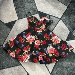 B Darlin Black Floral Dress Strapless Size 5/6